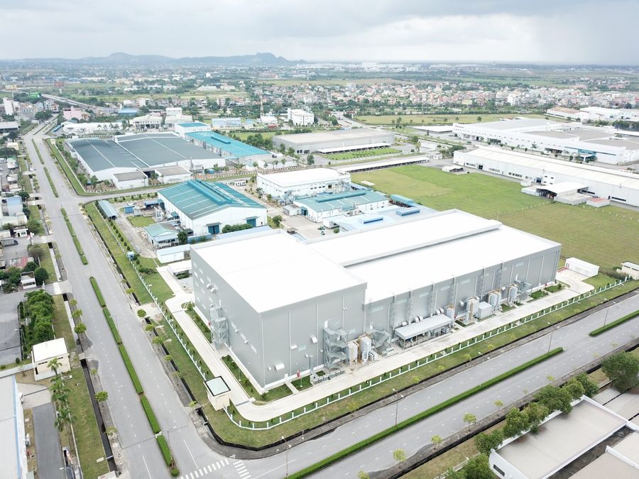Aerial view of an industrial factory site